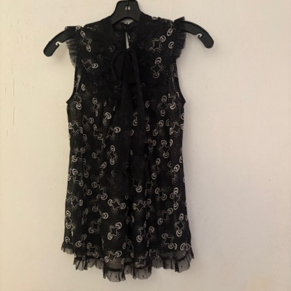 Anna Sui Black Sleeveless Blouse W/ Tie at Neck, Sz xs